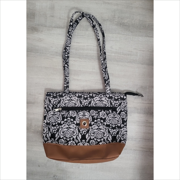 🌿Stone Mountain NY Quilted Floral Tote Bag NWT Black Tan Boho Chic Shoulder Bag - Picture 8 of 11